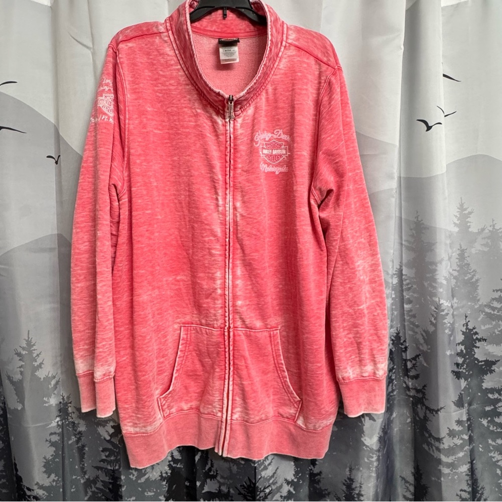 Harley Davidson Pink Distressed Zip Front Jacket 3XL plus Dallas Ft Worth Y2K